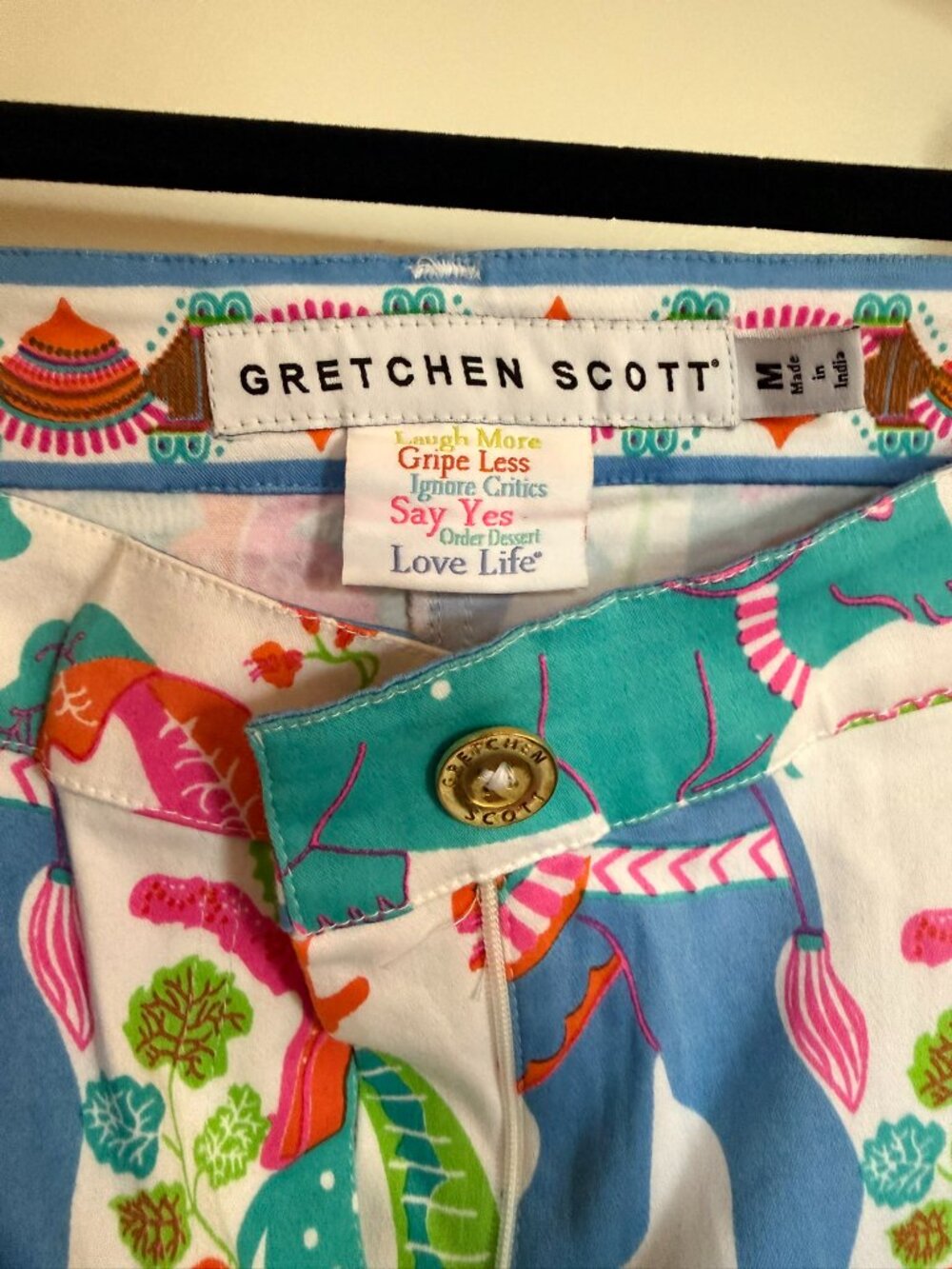 Vintage Gretchen Scott Fun Cotton Pants in Whimsical Elephant Print - Picture 3 of 5